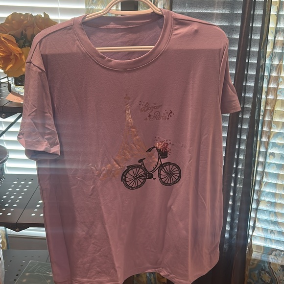 Tops - Lavender ROSE Paris Themed Shirt with Eiffel Tower and Bicycle Design NIP.